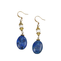 Lapis & Freshwater Pearl Pierced Earrings
