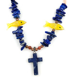 Blue Lapis Cross Beaded Necklace Vintage