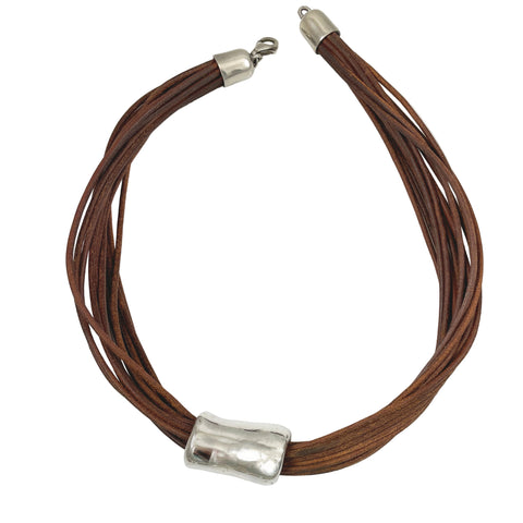 Silpada Modernist Sterling Silver & Brown Leather Choker Necklace