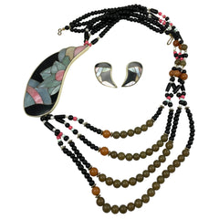 Lee Sands Mosaic Shell Necklace & Earrings Set