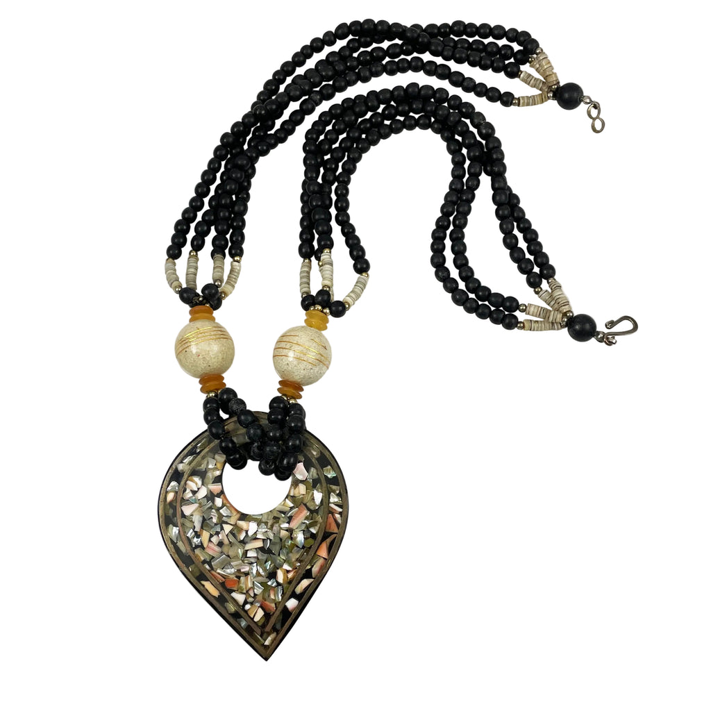 Lee Sands Mosaic Shell & Wood Necklace