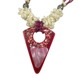 Lee Sands Pink Mosaic Shell & Wood Necklace