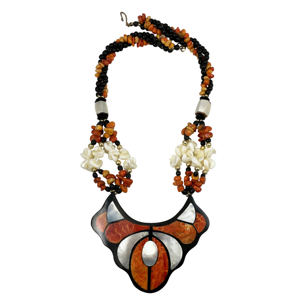 Lee Sands Apple Coral Mosaic Necklace Vintage