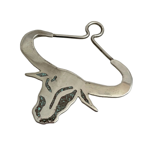 Longhorn Pendant Sterling Silver Turquoise Vintage