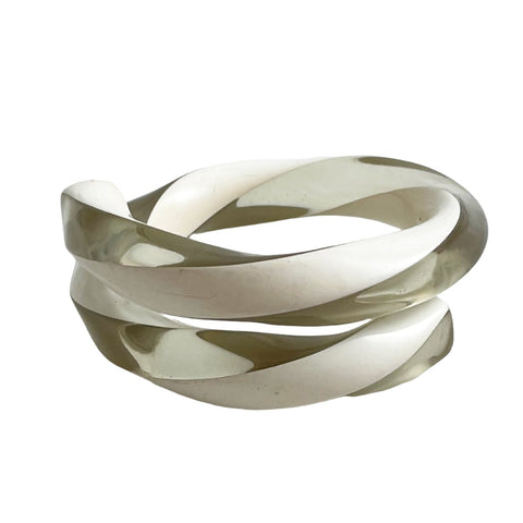 Clear & White Lucite Twist Bangle Bracelet Vintage