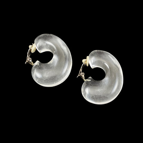 Modern Clear Lucite Hoop Clip On Earrings 1970's