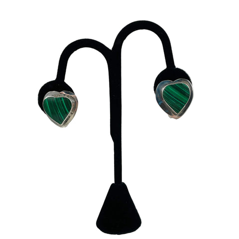 Malachite Sterling Silver Heart Clip On Earrings Aldero