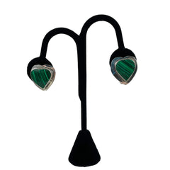 Malachite Sterling Silver Heart Clip On Earrings