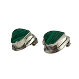 Malachite Sterling Silver Heart Clip On Earrings