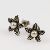 Sterling  Floral Marcasite Earrings