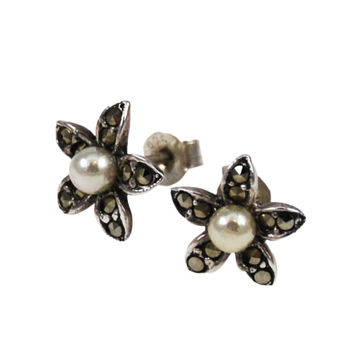 Sterling  Floral Marcasite Earrings