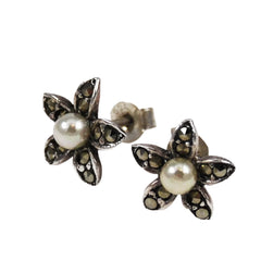 Sterling and Pearl Marcasite Earrings