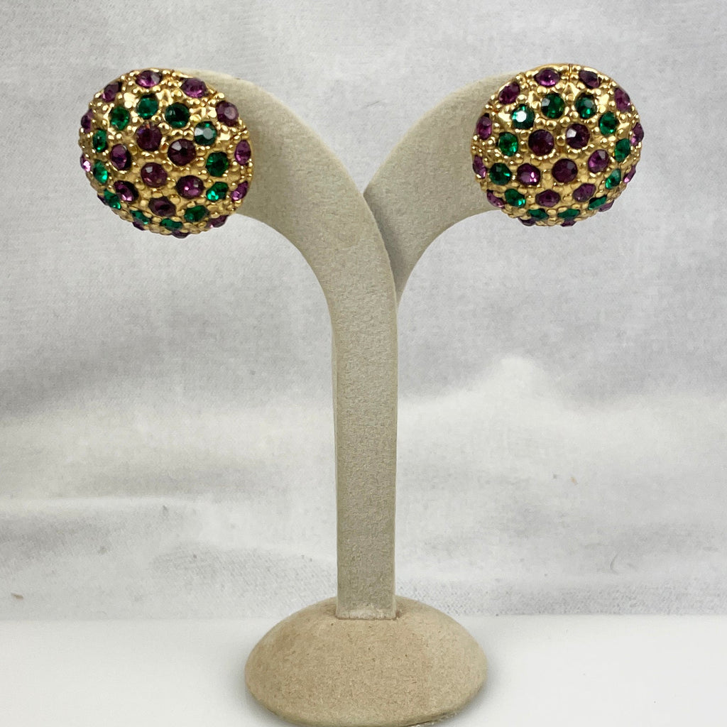 Mardi Gras Rhinestone Earrings Vintage 1950's