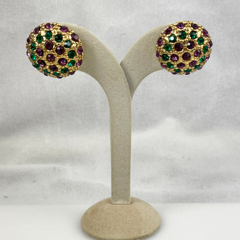 Mardi Gras Rhinestone Earrings Vintage 1950's