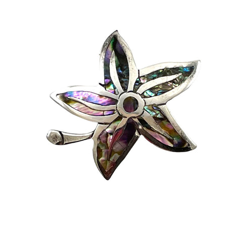 Mexican Sterling Abalone Inlaid Brooch Vintage