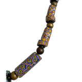African Millefiori Trade Bead & Brass Necklace Vintage