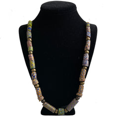 African Millefiori Trade Bead & Brass Necklace Vintage