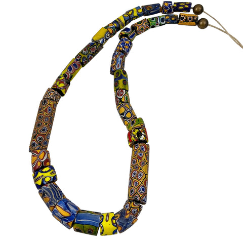 African Millefiori Trade Bead Tubes Necklace Vintage