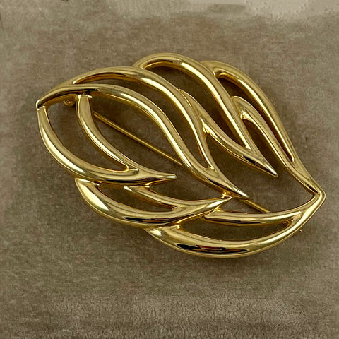Monet Large Gold Leaf Brooch Estate Beads Jewelry