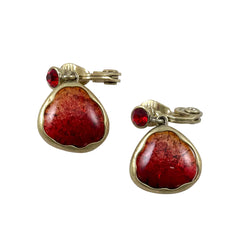 Monet Red Crackle Glass Earrings