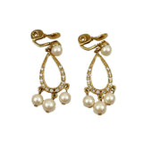Monet Chandelier Gold Pearl Clip On Earrings Vintage
