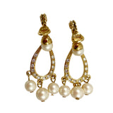 Elegant Monet Chandelier Gold Pearl Clip On Earrings