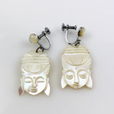 Carved Mother of Pearl Goddess Earrings Vintage