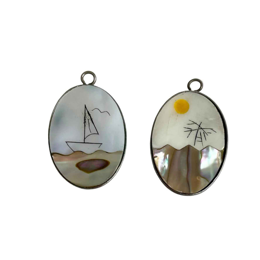 Mother of Pearl Abalone Picture Charms Pendants Vintage 25mm (2)