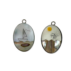 Mother of Pearl Abalone Picture Charms Pendants Vintage 25mm (2)