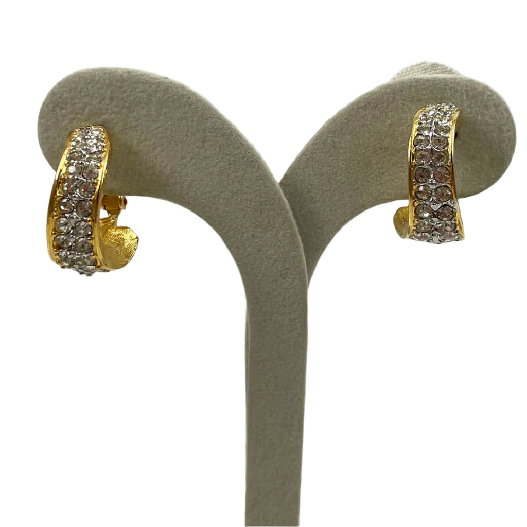 Napier Gold Rhinestone Hoop Earrings Vintage