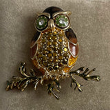 Napier Rhinestone and Enamel Owl Brooch Vintage