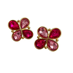 Napier Large Pink Rhinestone Clip on Earrings Vintage