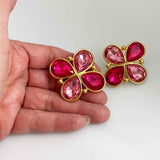 Napier Large Pink Rhinestone Clip on Earrings Vintage