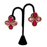 Napier Large Pink Rhinestone Clip on Earrings Vintage