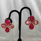 Napier Large Pink Rhinestone Clip on Earrings Vintage