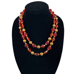Double Strand Orange & Red Beaded Necklace Vintage W. German