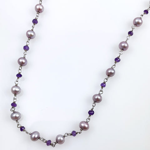 Keshi Lavender Pearl and Amethyst and Pink Topaz Gem Stone Necklace –  Laurie & Lisa Designs