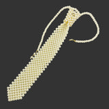White Pearl Beaded Tie Necklace Vintage Back