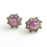 Pink Moonglow & Rhinestone Earrings Screw Backs