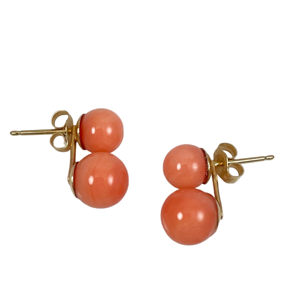 Pink Coral 14K Gold Vintage Earrings – Estate Beads Jewelry