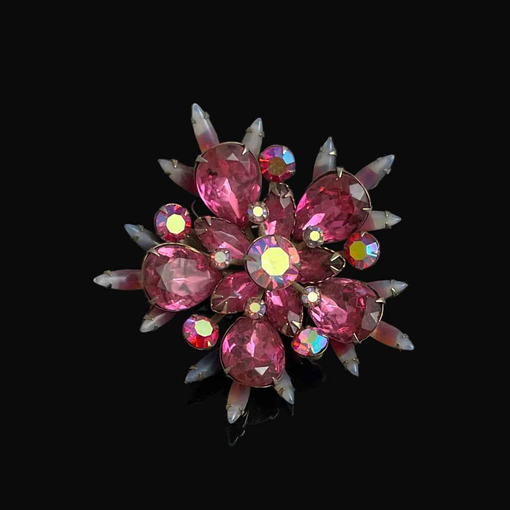 Pink Rhinestone Brooch Mid-Century Beau Jewels