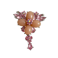 Pink Rhinestone Dangle Brooch