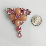 Pink Rhinestone Dangle Brooch
