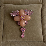 Pink Rhinestone Dangle Brooch