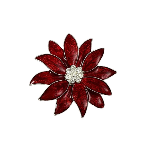 Poinsettia Enamel and Rhinestone Brooch or Pendant Vintage Floral Holiday