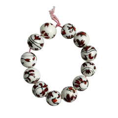 White & Rust Porcelain Floral Round 14mm Beads