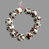 White & Rust Porcelain Floral Round 14mm Beads