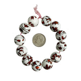White & Rust Porcelain Floral Round 14mm Beads