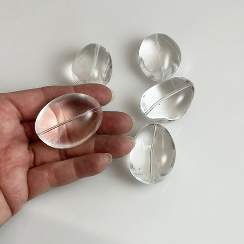 Extra Large Clear Rock Quartz Crystal Oval Beads Genuine