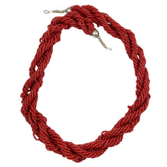 Twisted Red Glass Beaded Necklace Vintage